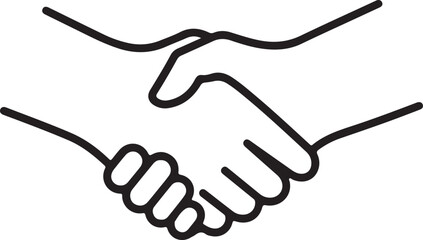 Obraz premium Minimalist Handshake Icon – Black and White Line Drawing Symbolizing Agreement, Partnership, and Cooperation