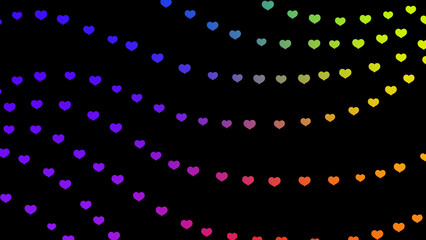 Group of spectrum colors or rainbow hearts on black background, image for LGBTQ and pride month concept.