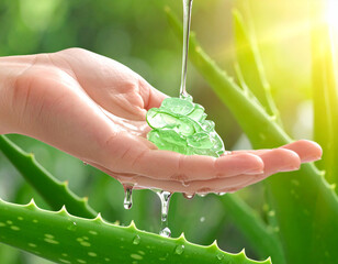 Naklejka premium Żel aloesowy na dłoni