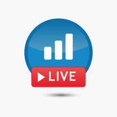 Glossy Blue Live Streaming Icon with Signal Bars and Red LIVE Button