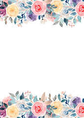 Flower watercolor frame for wedding, birthday, card, background, invitation, wallpaper, sticker, decoration etc.
