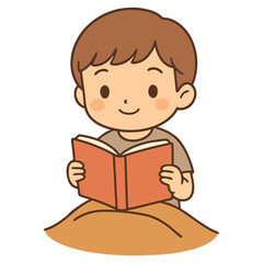Cute Child Reading Book in Soft Cozy Style