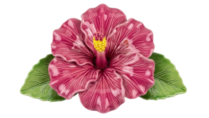 Isolated hibiscus flower ornament figurine, vibrant magenta bloom, elegant botanical art decor