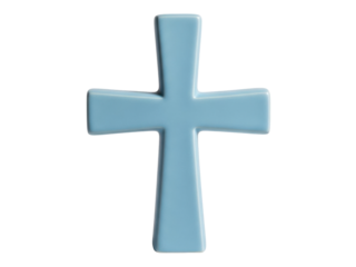 Isolated pale blue Christian cross, religious symbol of faith, hope and salvation emblem
