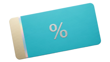 Isolated, vibrant discount card featuring a percent symbol for sales, rebates and pricing