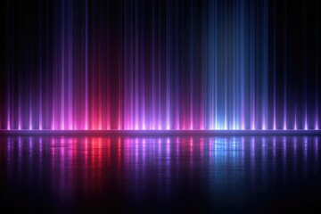 Radiant light streaks descend on a reflective surface creating a vivid, futuristic, and shimmering scene