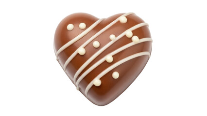 Isolated heart shaped chocolate candy with icing stripes and dots for Valentine's Day treat