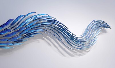 Abstract blue wave sculpture with dynamic metallic flow design