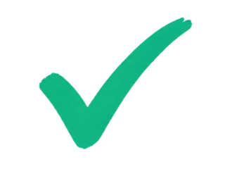 Isolated hand drawn green check mark for checklist selection or correct approval sign symbol