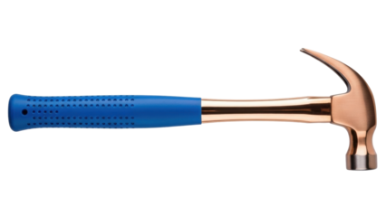 Isolated Copper Hammer with Blue Handle for Construction Work, Carpentry and Repair, DIY Project