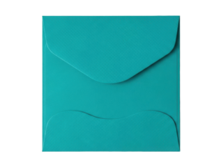 Isolated turquoise blank envelope for greeting card with an angled flap ready to mail