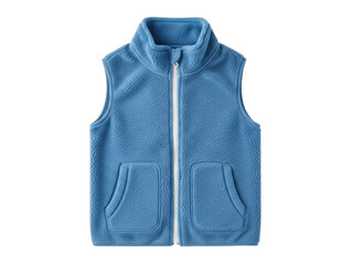 Isolated blue sherpa fleece vest with white zipper, sleeveless outerwear for cool weather © Johanna