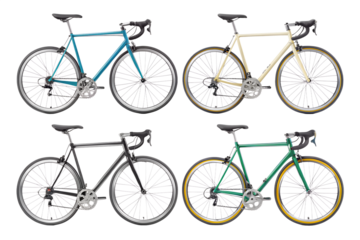 Classic road bike isolated PNG, multiple color versions for sport, eco-lifestyle, healthy commuting, cycling shop ads & blog headers.