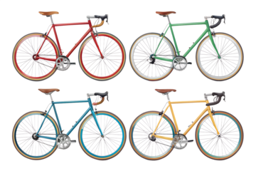 Classic road bike isolated PNG, multiple color versions for sport, eco-lifestyle, healthy commuting, cycling shop ads & blog headers.