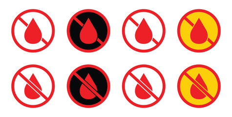 Vector sign of prohibition of a blood donation. No Blood Drop Icon Blood Donation. 