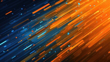 Abstract flowing lines diagonally across a dual-toned background in orange and blue with dot accents