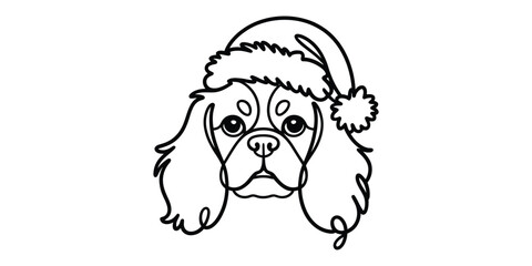 Continuous line drawing of dog in santa hat