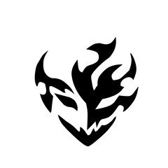 A powerful, striking black and white design combining a heart shape with stylized flames or a demonic face. Perfect for strong, edgy, and unique graphic concepts.