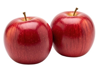 Isolated two fresh red apples, fruit harvest still life with stem, healthy food ingredient