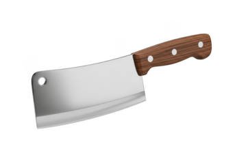 3d icon of meat cleaver with wooden handle isolated on transparent background butcher knife, kitchen utensil, cooking tool, 3d rendering