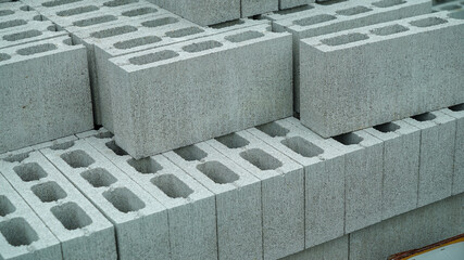Stacked Cement Blocks with Holes for Construction