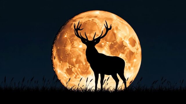 Majestic Stag Silhouette Against a Glowing Full Moon Background