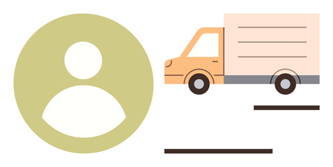 Profile avatar next to delivery truck in motion, highlighting logistics, customer service, and transportation. Ideal for e-commerce, delivery, shipping, business, user interaction logistics