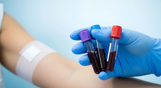 Medical professional holds blood samples for laboratory test - Powered by Adobe