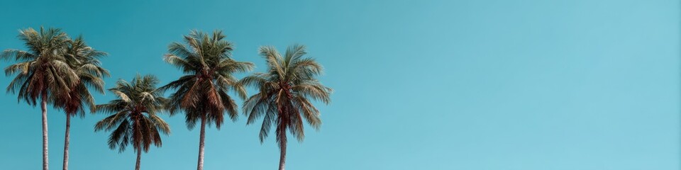 Obraz premium Tropical palm trees under clear blue sky in serene landscape