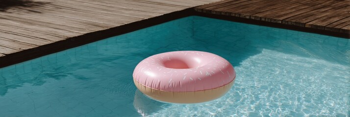 Inflatable donut float in sunny pool