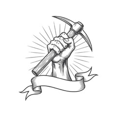 Vintage Labor Symbol Fist and Pickaxe Design Illustration