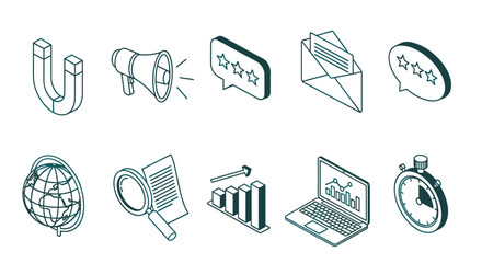 Fototapeta premium Set of isometric line art icons for business and marketing concepts.