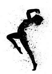 Grunge splatter silhouette of a female in a modern dance pose 0504