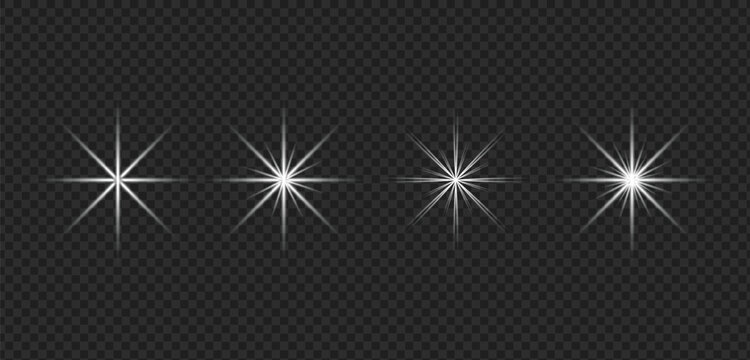 Four sparkling starbursts on a transparent background