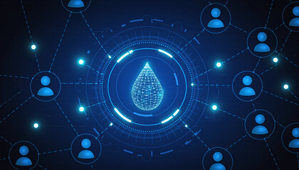 Digital Water Network: A digital depiction of interconnected water systems, symbolizing the flow of resources and data across a network, highlighting the importance of sustainability.