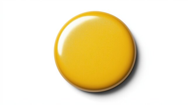 Glossy Yellow Round Button on White