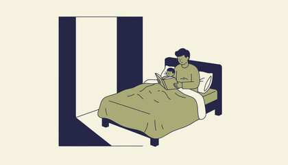 An enchanting nighttime reading ritual with a child lying in bed as their parent reads a bedtime story the moonlight streaming through the window.