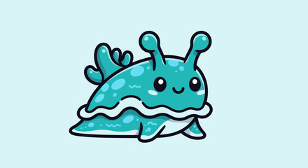 Cute Cartoon Sea Slug Illustration with Big Eyes and Wavy Frills.