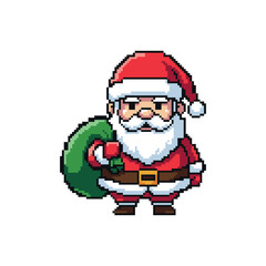 Santa Claus character vector illustration in a simple yet detailed retro pixel art style, for Christmas themes, game illustrations, digital stickers, or holiday season graphic assets.