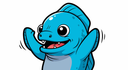 Cute blue cartoon monster with big eyes and open mouth.