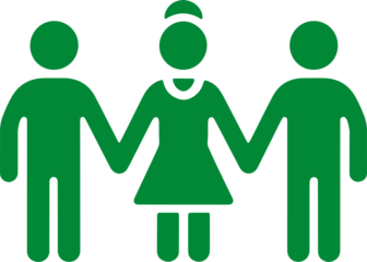 Green family icon depicting a mother father and child on transparent background