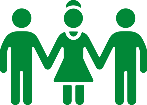 Green family icon depicting a mother father and child on transparent background - Powered by Adobe