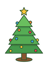 Cartoon Christmas tree decorated with star and colored lights festive holiday object.Isolated transparent background ( include cut-out PNG file )