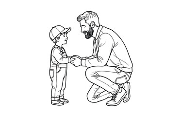 Father and son one line drawing dad lifting child vector illustration on transparent background