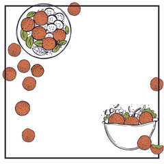 Hand-drawn falafel set. Pita with falafel,  falafel balls. Vector sketch illustration.