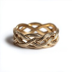 Naklejka premium Braided Gold Ring on White Background