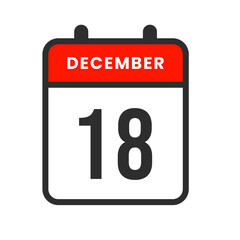 Minimal December 18 icon designed for scheduling, planning events, organizing tasks, and enhancing productivity workflows.