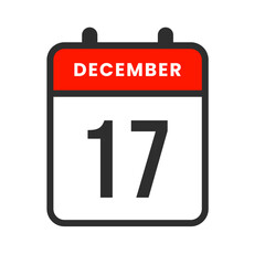 December 17 calendar icon suitable for monthly planning, marking events, tracking deadlines, and setting daily reminders.