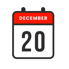 Clean December 20 calendar icon ideal for planning monthly schedules, setting reminders, managing deadlines, and tracking events.