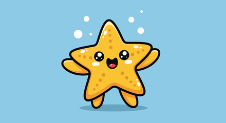 Cute Happy Starfish Cartoon Character Illustration.